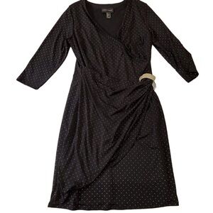 Frank Lyman black dress wrap beaded silver studd 3/4 sleeves flattering noir 12